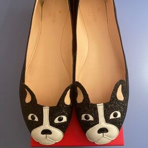 Kate Spade Winthrop French Bulldog Glitter Ballet Flats Black Size 9.5